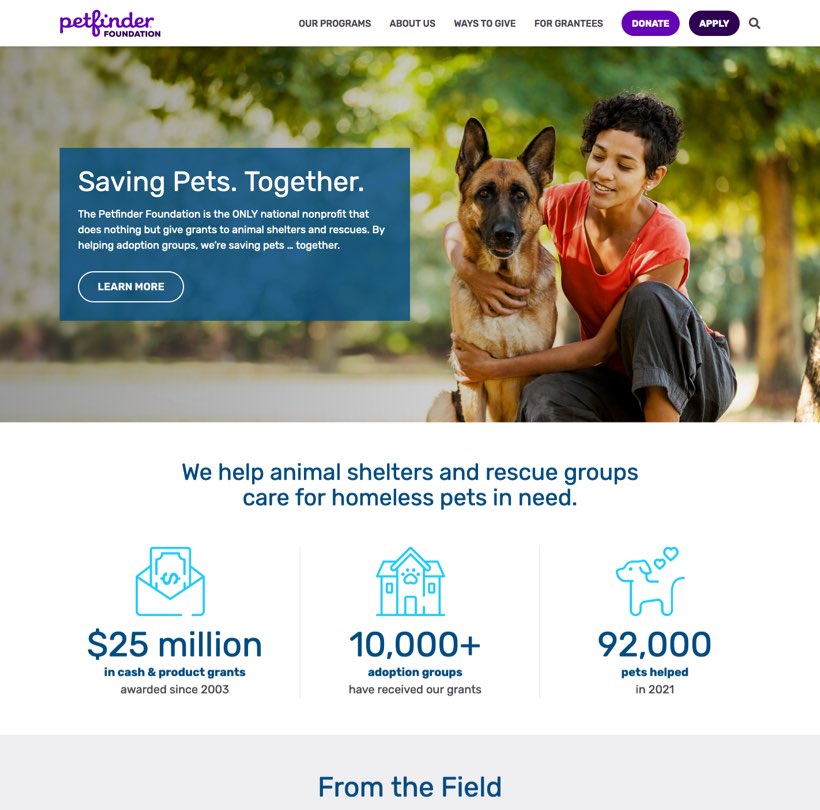 Homepage for Petfinder Foundation